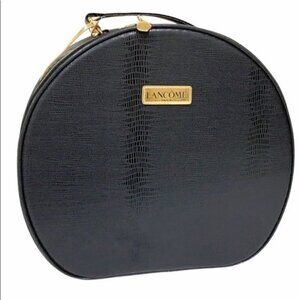 NWT Lancôme Round Faux Leather Alligator Travel Cosmetic Case Bag Black